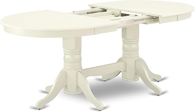 East West Furniture VABO7-LWH-W 7 Piece Dining Set Consist of an Oval Dining Room Table with Butterfly Leaf and 6 Wood Seat Chairs, 40x76 Inch, Linen White