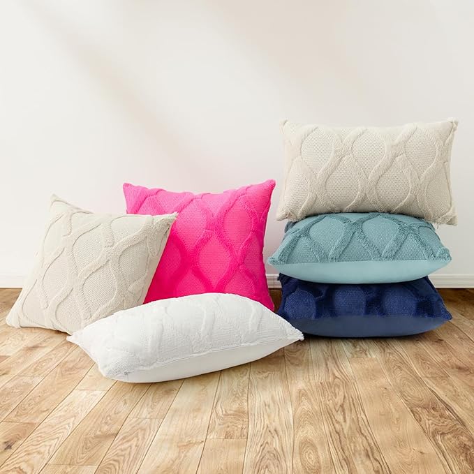 decorUhome Throw Pillow Covers 24x24 Inch Set of 2, Soft Plush Faux Fur Wool Hot Pink Couch Pillow Covers, Decorative Neutral Pillow Cases for Bed Sofa Living Room Home Decor