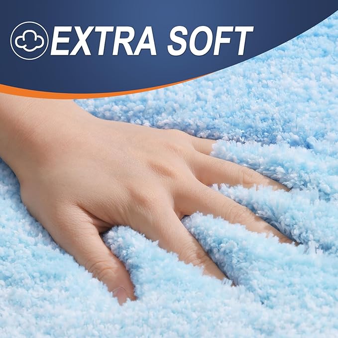OLANLY Bathroom Rugs Mat 30x20, Extra Soft Absorbent Microfiber Bath Rugs, Rubber Backing, Quick Dry, Machine Washable Bath Mats for Bathroom Floor, Tub and Shower, Home Decor Accessories, Sky Blue