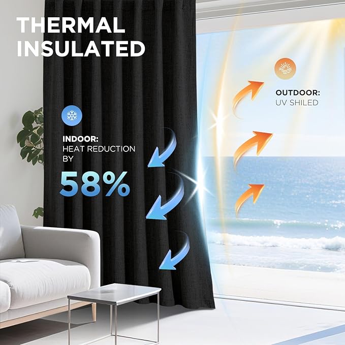 Joydeco 100% Blackout Curtains for Bedroom - Natural Linen Curtains 52"W x 72"L Long, Thermal Insulated 2 Panels Black Light Blocking Drapes, Rod Pocket & Back Tabs, Darkening Privacy for Living Room
