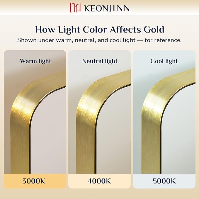 Keonjinn Gold Bathroom Mirrors for Over Sink, 40” x 30” Brushed Brass Mirror, Large Rounded Rectangle Gold Vanity Mirror with Metal Frame, HD Tempered Glass Modern Wall Mirror(Horizontal/Vertical)