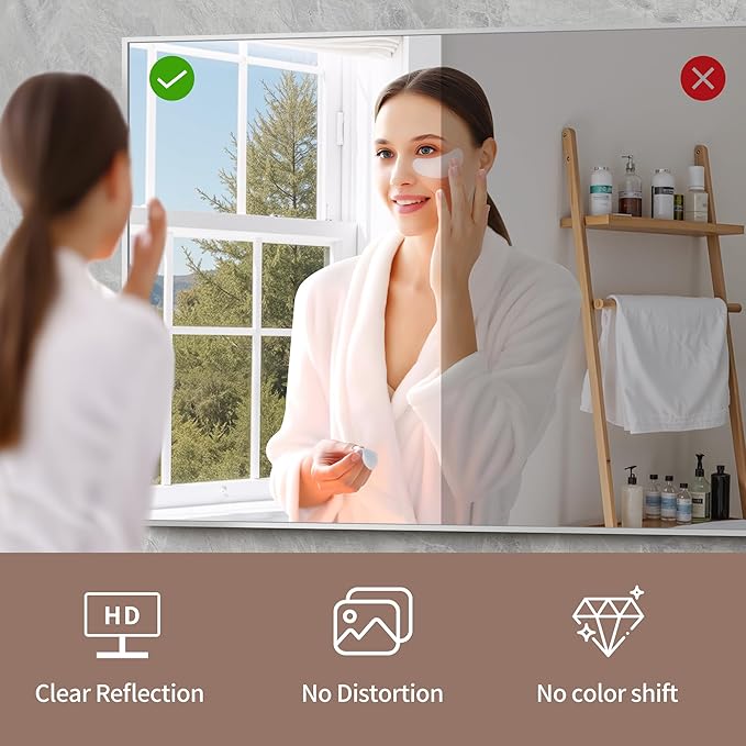 YIROMAN Bathroom Mirror 48"x40", Large Brushed Silver Bathroom Mirror for Over Sink with Aluminum Frame, Rectangular Vanity Mirror with Right Angle, Wall Mirror Hangs Horizontal or Vertical