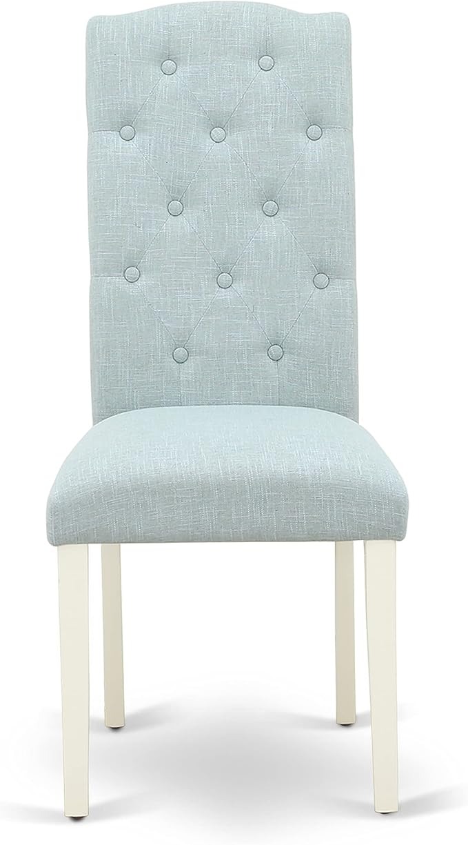 East West Furniture X027CE215-9 9 Piece Dining Table Set Includes a Rectangle Dining Room Table with X-Legs and 8 Baby Blue Linen Fabric Upholstered Parson Chairs, 40x72 Inch, Multi-Color