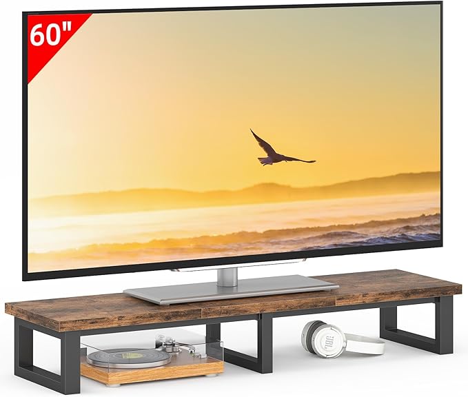 45" Large TV Riser for 32-60 inch TV, TV Riser Stand Shelf with Steel Legs,Tabletop TV Stand Riser for Home Office,Rustic Brown