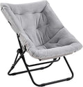 Comfy Folded Chair, Soft Faux Fur Oversized Folding Accent Chair, Flexible Lounge Lazy Chair for Adults Kids, Metal Frame Moon Chair for Dorm Room, Bedroom, Living Room