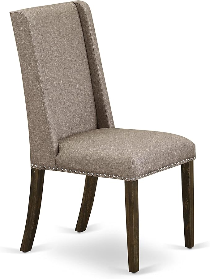 East West Furniture X797FL716-6 6 Piece Dining Table Set Contains a Rectangle Kitchen Table with X-Legs and 4 Dark Khaki Linen Fabric Parson Chairs with a Bench, 40x72 Inch, Multi-Color