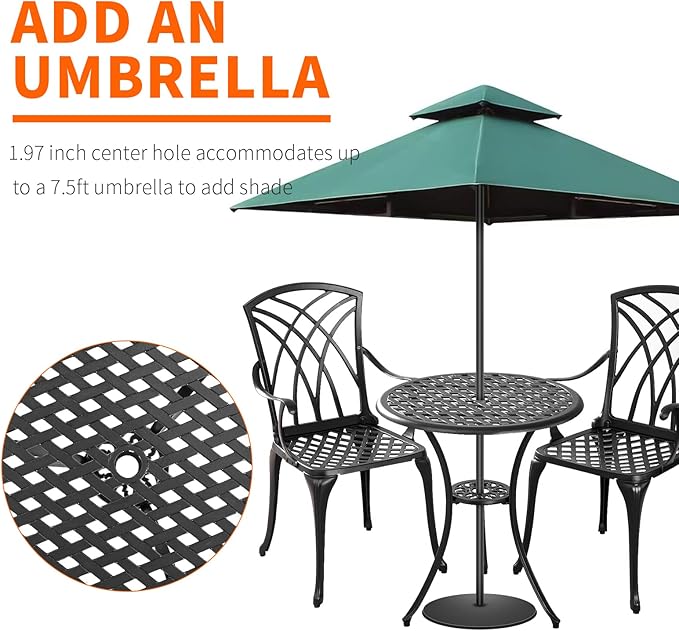 Outdoor 3 Piece Bistro Set Cast Aluminum Bistro Table and Chairs Set of 2, All Weather Bistro Patio Set, Patio Furniture for Garden Black