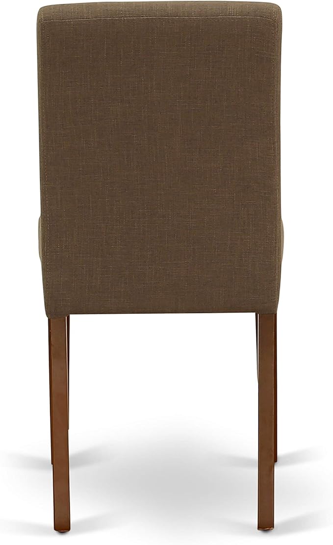 East West Furniture AMAB3-MAH-18 3 Piece Kitchen Table Set for Small Spaces Contains a Round Dining Table with Pedestal and 2 Coffee Linen Fabric Upholstered Chairs, 36x36 Inch, Mahogany