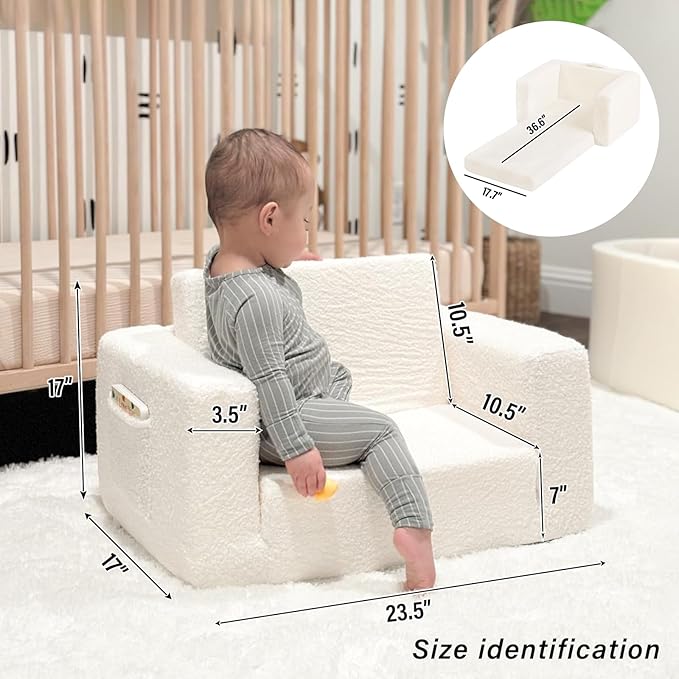Tiita Kids Sofa, 2-in-1 Todder Couch, Convertible Children Couch to Lounger, Flip Out Kids Sofa Chair, Toddler Armrest Chair Bed, Folding Kids Play Sofa for Girl or Boy (Grey)