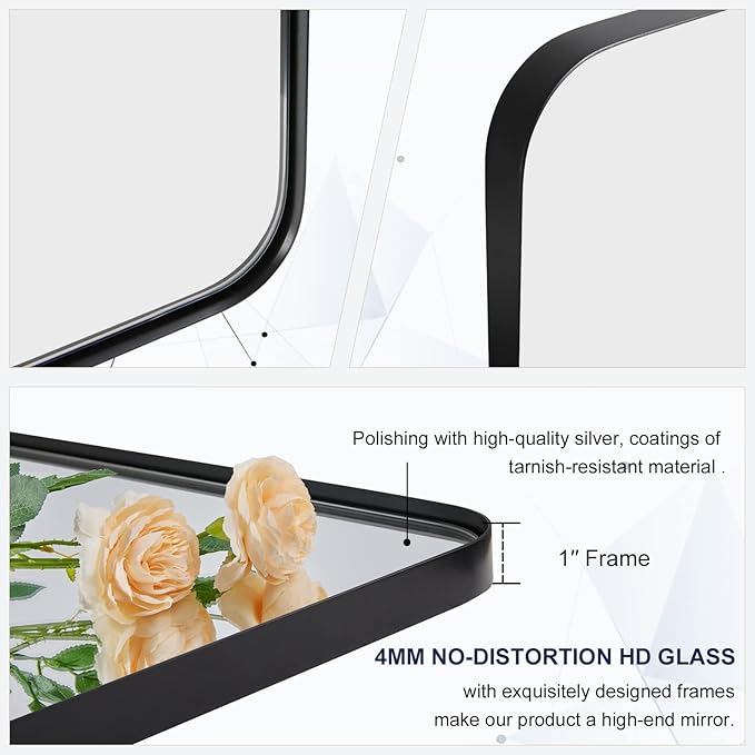 MOON MIRROR Matte Black Pivot Mirror Bathroom, Bathroom Tilt Rounded Rectangular for Vanity, Overall 32.33 x 36 in (Mirror 28x36 in)