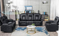 COMHOMA Living Room Furniture Set,Bonded Leather Sofa with Massage,Cup Holder Recliner Chair,3+2+1,Black
