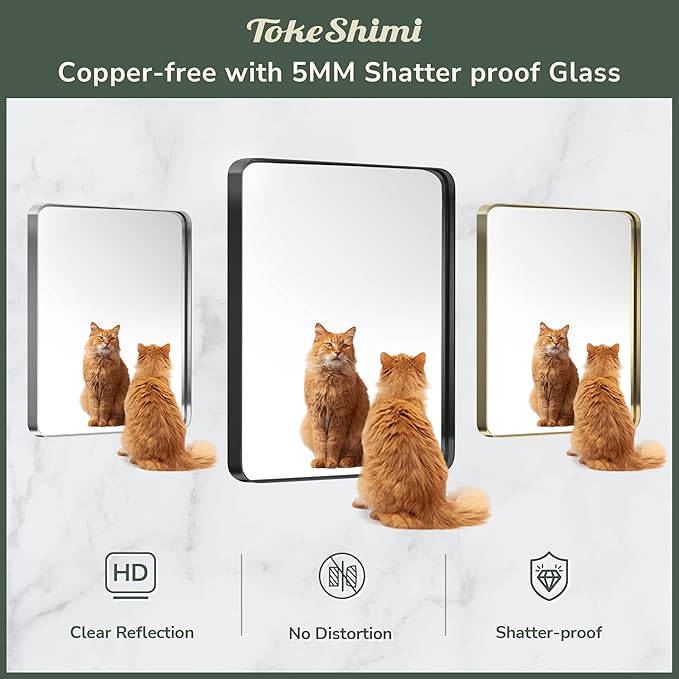 TokeShimi 60 x 36 Inch White Bathroom Mirror for Wall with Non-Rusting Aluminum Alloy Metal Frame Rounded Corner Rectangle Mirror for Modern Farmhouse Home Decor Mirror(Horizontal/Vertical)