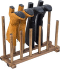 MyGift Rustic Burnt Brown Solid Wood Floor Standing Boot Holder Rack, Wooden Entryway Shoe Storage Organizer Stand Holds 6 Pairs of Tall and Short Boots