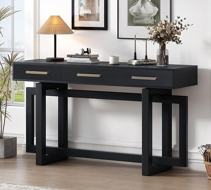 Merax 57” Entryway Console Sofa Table with Storage Drawers, Long Narrow Behind Couch Furniture for Living Room, Entrance, Hallway, Front Door, Black