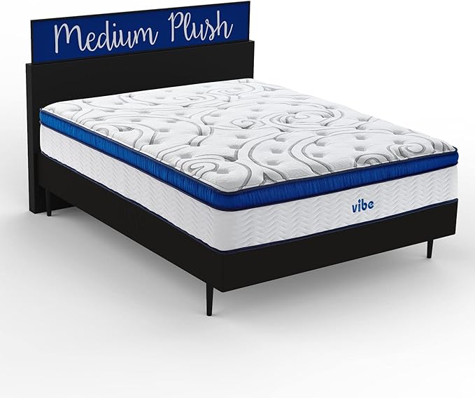Vibe Quilted Hybrid Mattress, 12-Inch Innerspring and Pillow Top Gel Memory Foam Mattress, Fiberglass Free, CertiPUR-US Certified Bed in a Box, King, White