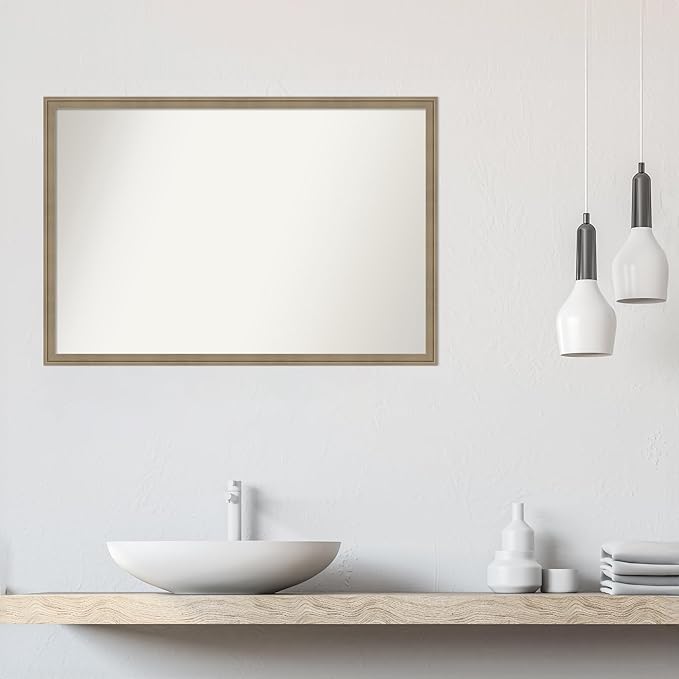 Amanti Art Grey Bathroom Mirror for Over Sink, 26x38 Florence Grey Rectangle Vanity Mirror, Large Casual Frame, Hangs Horizonally and Vertically, Bathroom Wall Decor, Non-Beveled Edge from WI, USA