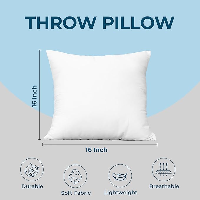 Utopia Bedding Throw Pillows (Set of 4, White), 16 x 16 Inches Pillows for Sofa, Bed and Couch Decorative Stuffer Pillow