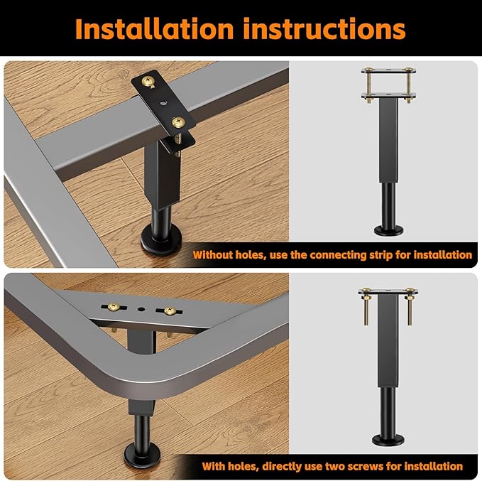 6PCS Adjustable Height Bed Support Legs, 10.2-16.5In, Metal Heavy Furniture Legs with Rubber Non-Slip for Sofa/Cabinet/Couch/Dresser/Table, Furniture Feet Replacement for King Queen Bed Frame Slat