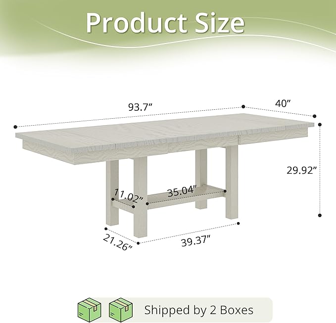 Solid Wood Extendable Farmhouse Dining Table for 4-6, Space-Saving Design for Home Kitchen and Dinner, Grey