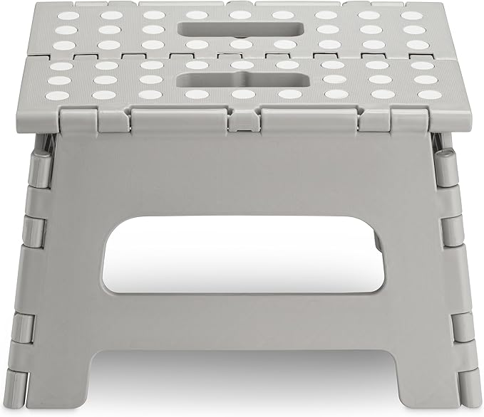 Handy Laundry - Folding Step Stool - Sturdy Enough Collapsible Stool to Support Adults and Safe Enough for Kids - Opens Easy with One Flip - Great for Kitchen, Bathroom or Bedroom (Grey - 8 Inch)