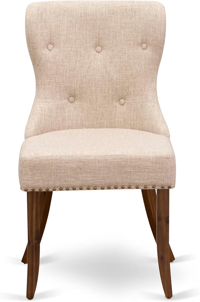 LKSI5-AWA-04-5-pc Mid Century Dining Set Consists of a Modern Dining Table and 4 Light Tan Linen Fabric Modern Chairs with Button Tufted Back - Antique Walnut Finish