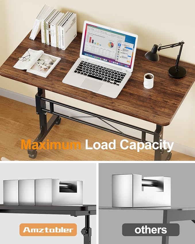 Small Standing Desk Adjustable Height, Mobile Stand Up Desk with Wheels, 32 Inch Portable Rolling Desks for Walking Pad Treadmill Wood Rustic