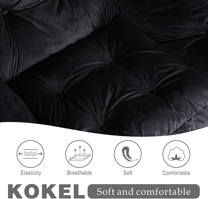 Lazy Chair with Folding Ottoman,Living Room Chairs, Accent Contemporary Lounge Chair, Single Steel Frame Leisure Sofa Chair with Armrests and A Side Pocket (Black)