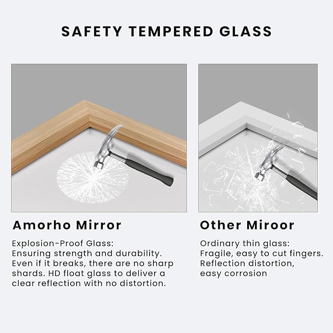 Amorho Bathroom Mirror, 24x30 Inch Wall Mirror, Oak Wood Grain Metal Framed, Anti-Rust, Hang Horizontally/Vertically, Suitable for Bedroom, Farmhouse, Bathroom, Decorative