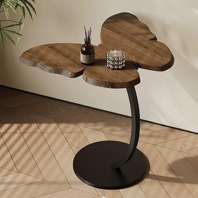 C-Shaped End Table, Sofa Side Table with Rotating Wheels, Rolling End Table with Storage, Small Couch Side Table for Bedroom, Swivel Tray Table for Living Room, Office (Butterfly)