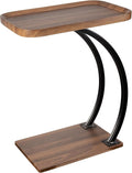 C Shaped 2tier Large Tray Wood top Heavy Duty Side end Table Large TV Tray for Couch Sofa Double Bent Tubes 2