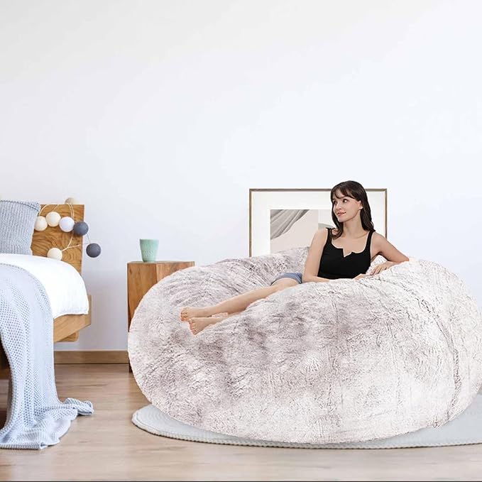 Bean Bag Chair for Adults Kids Without Filling Comfy Fluffy Round Beanbag Lazy Sofa Cover for Reading Chair Floor Chair, 3.5FT, Grey