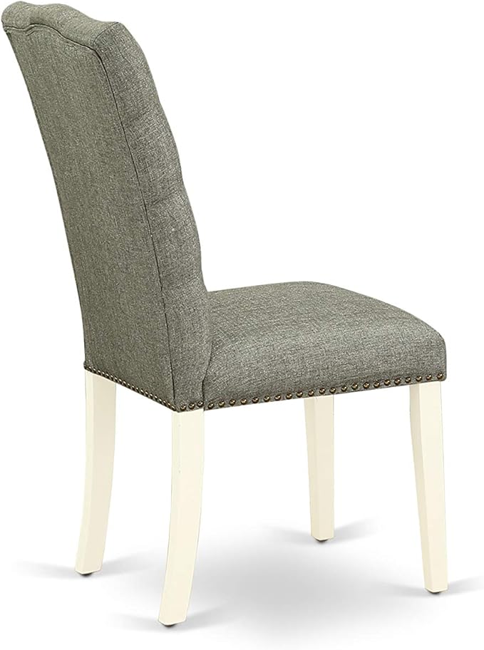 East West Furniture X027EL207-9 9 Piece Kitchen Table & Chairs Set Includes a Rectangle Dining Room Table with X-Legs and 8 Gray Linen Fabric Parson Dining Chairs, 40x72 Inch, Multi-Color
