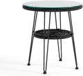 Muse & Lounge Co. Ysar Boho 19-inch Round Coffee Table Outdoor with Tempered Glass Top and Metal Frame, Handcrafted Coastal Furniture for Patio, Poolside, Garden, Yard, Black