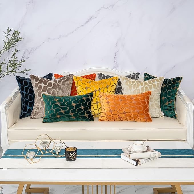 Yangest Orange Throw Pillow Cover Wavy Cushion Cover Modern Zippered Rectangular Pillowcase for Sofa Couch Bedroom Living Room Home Decorative, 12x20 Inch
