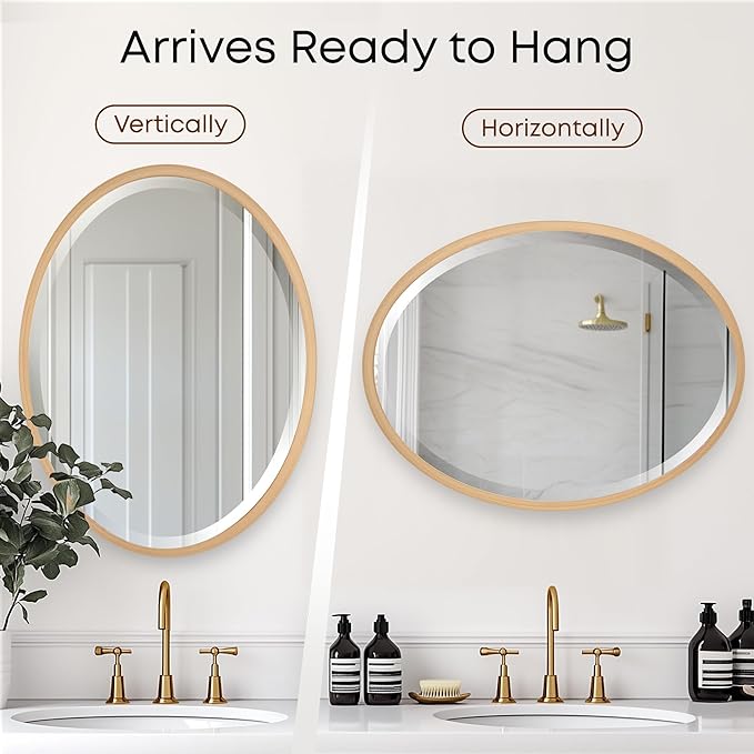 OVALCREST - Oval Wooden Beveled Wall Mirror for Home Decor, Bathroom, Vanity, Bedroom, Living Room, Hallway - London Style (Gold Paint) 23.1 x 29.1