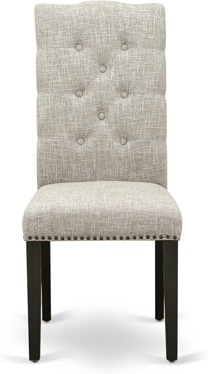 East West Furniture V677EL635-7 7 Piece Kitchen Table & Chairs Set Consist of a Rectangle Dining Room Table with V-Legs and 6 Doeskin Linen Fabric Parsons Chairs, 40x72 Inch, Multi-Color