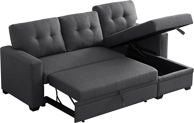 Devion Furniture Philly 4-in-1 Convertible L Shaped Couch with Pull Out Bed and Storage, Sectional Sleeper Sofa with Reversible Chaise for Living Room, Apartment, Bedroom, Office