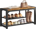 HOMEFORT Shoe Bench,3 Tiers Shoe Rack Bench,31.5" Shoe Storage Bench for Entryway, Retro Industrial Entry Bench with Mesh Shelves and Boot Storage,for Front Door Entrance, Rustic Brown