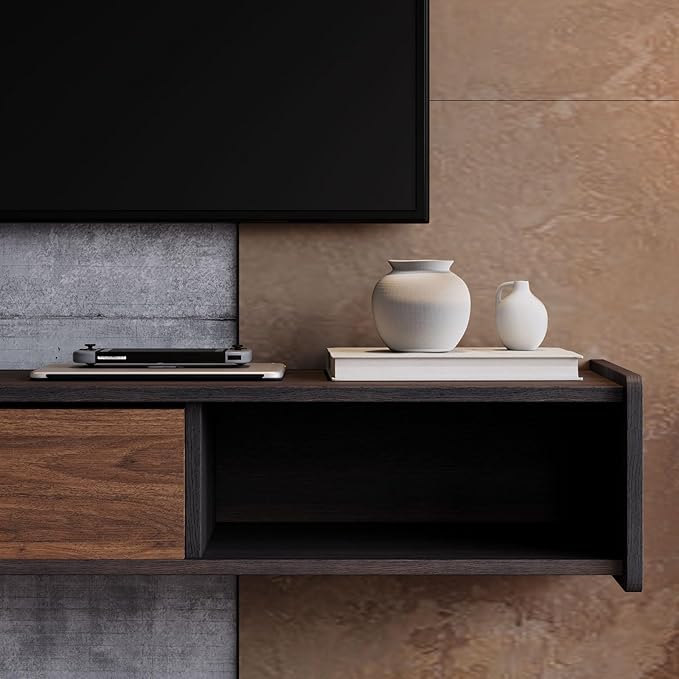 94'' Floating TV Stand,Wall Mounted TV Console,Floating TV Cabinet,Under TV Shelf for Bedroom Living Room(Walnut)