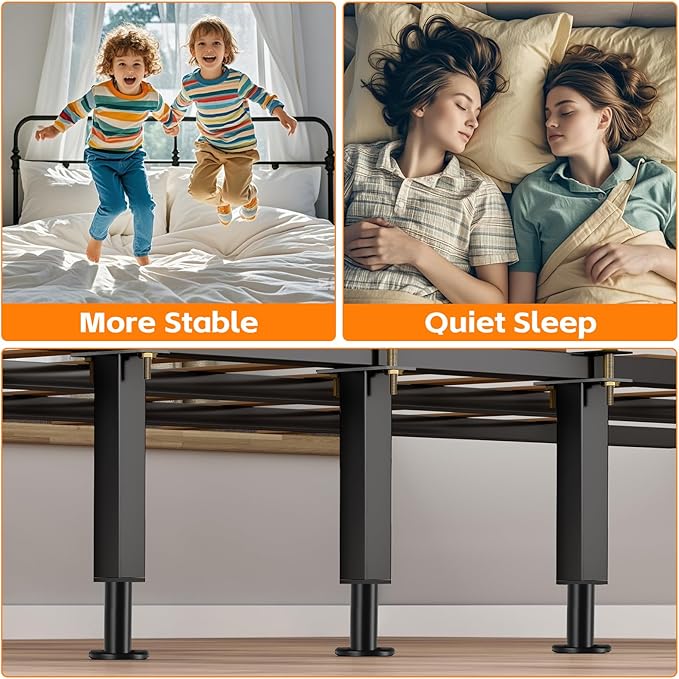 6PCS Adjustable Height Bed Support Legs, 7.3-12 In, Metal Heavy Furniture Legs with Rubber Non-Slip Base for Sofa/Cabinet/Couch/Dresser/Table, Furniture Feet Replacement for King Queen Bed Frame Slat