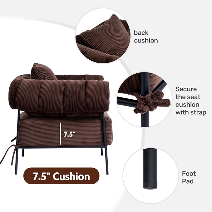 HollyHOME Modern Velvet Accent Chair with Ottoman, Upholstered Comfy Reading Chair and Footstool, Fabric Large Lazy Arm Chair and Stool, Lounge Sofa Chair for Living Room, Bedroom, Coffee Chair&Stool