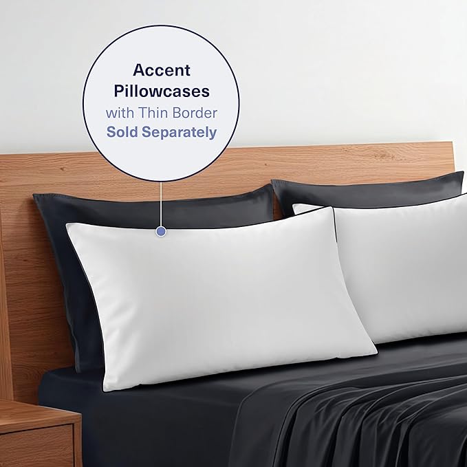 Kickoff Viscose Bamboo Sheets Twin Size 3-pc 100% Organic Bamboo Viscose Bed Cooling Sheets Twin Size Set Cool Bedding for hot Sleepers Sheet, Flat, Fitted, Pillowcase (Onyx Black, T)