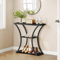 Hoctieon 3 Tier Console Table with Open Wood Shelves, Decorative Entryway Table with Curved Metal Frames, Narrow Sofa Table for Entrance, Living Room, Hallway, Black Marbled