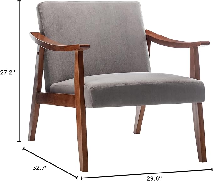 Container Furniture Direct Accent Chair with Velvet Upholstery and Solid Wood Frame, Classic Mid-Century Modern Living Room Furniture for Extra Seating, Grey