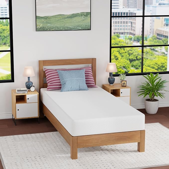 FDW | 8 Inch Twin XL Mattress | Medium Firm | Gel Memory Foam Mattress | White | Bed in a Box, CertiPUR-US Certified | Pressure Relief, Cooling Ventilated Foam | Washable Removable Cover