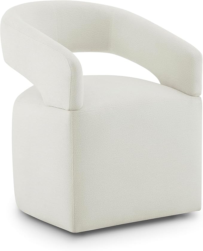 Upholstered Dining Chairs with Removable Casters Barrel Side Armchair with Rollers for Diningroom Bedroom Livingroom Reading Room, Ivory, 1PCS