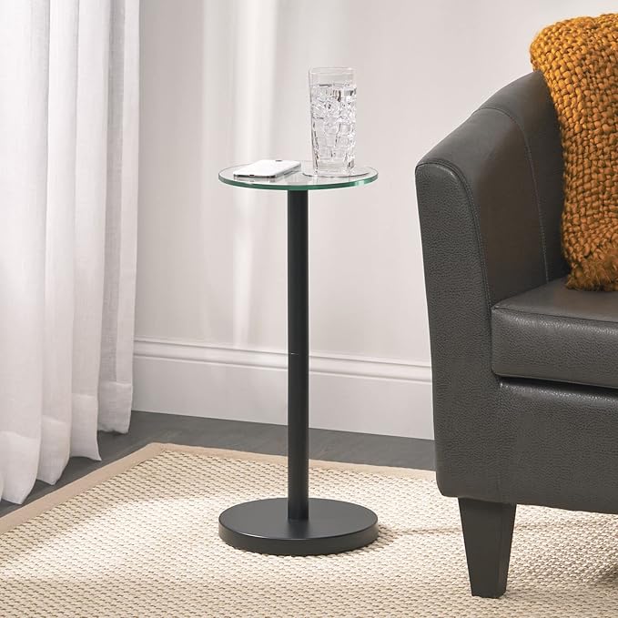 mDesign Bedroom Nightstand — Side Table for Lamps, Books, Trinkets and Other Décor — Versatile Bedroom and Living Room Table — Clear/Matte Black