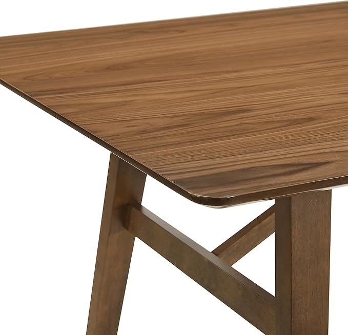 Armen Living Channell Mid Century Modern 6 Piece Walnut Wood Dining Table Set with Bench in Orange Fabric