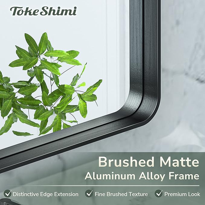 TokeShimi 72x36 Inch Black Bathroom Mirror for Wall Vanity Mirror with Non-Rusting Aluminum Alloy Brushed Matte Metal Frame Soft Rounded Corner for Modern Farmhouse Home Decor (Horizontal/Vertical)