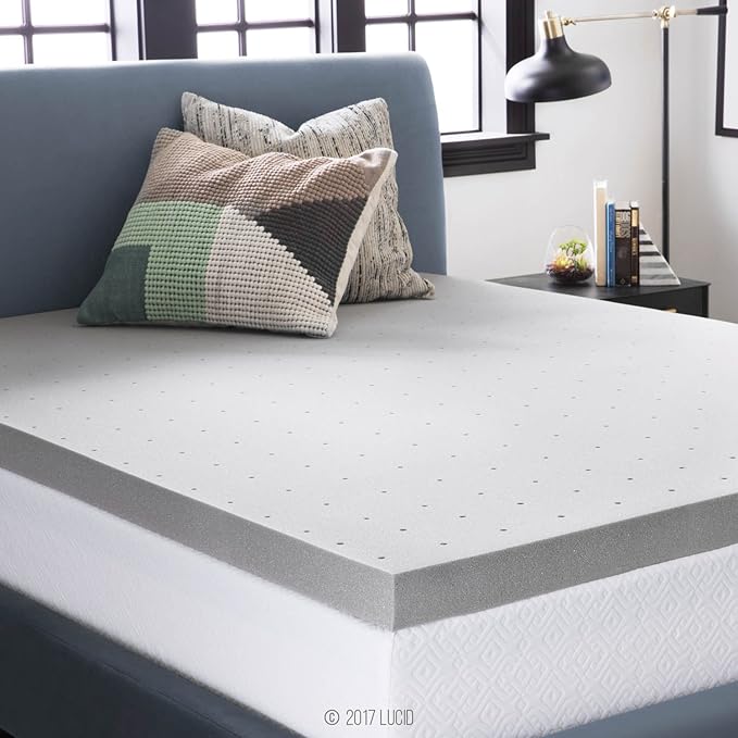 Lucid 3 Inch Bamboo Infused Memory Foam Mattress Topper - California King Size – Cooling Ventilation – Pressure Relieving Bed Topper - Mattress Pad – CertiPur Certified
